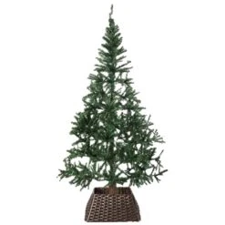 Brown Plastic, Rattan Foldable Christmas Tree Skirt Collar Basket, Ring Base Stand Cover