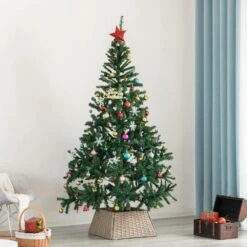 Grey Plastic, Rattan Foldable Christmas Tree Skirt Collar Basket, Ring Base Stand Cover -Northlight Shop gardenised christmas tree skirts qi004155 gy 1f 1000