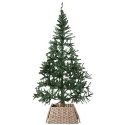 Grey Plastic, Rattan Foldable Christmas Tree Skirt Collar Basket, Ring Base Stand Cover