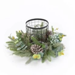 8.5 In. H Holiday Centerpiece W/Metal & Glass Candle Holder