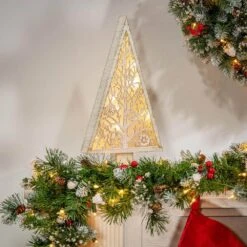 16 In. H B/O Lighted Metal And Laser Cut Wood Tree -Northlight Shop gerson international christmas tabletop trees 2493740ec 31 1000