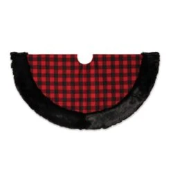 48 In. Christmas Faux Fur Trimmed Buffalo Plaid Tree Skirt