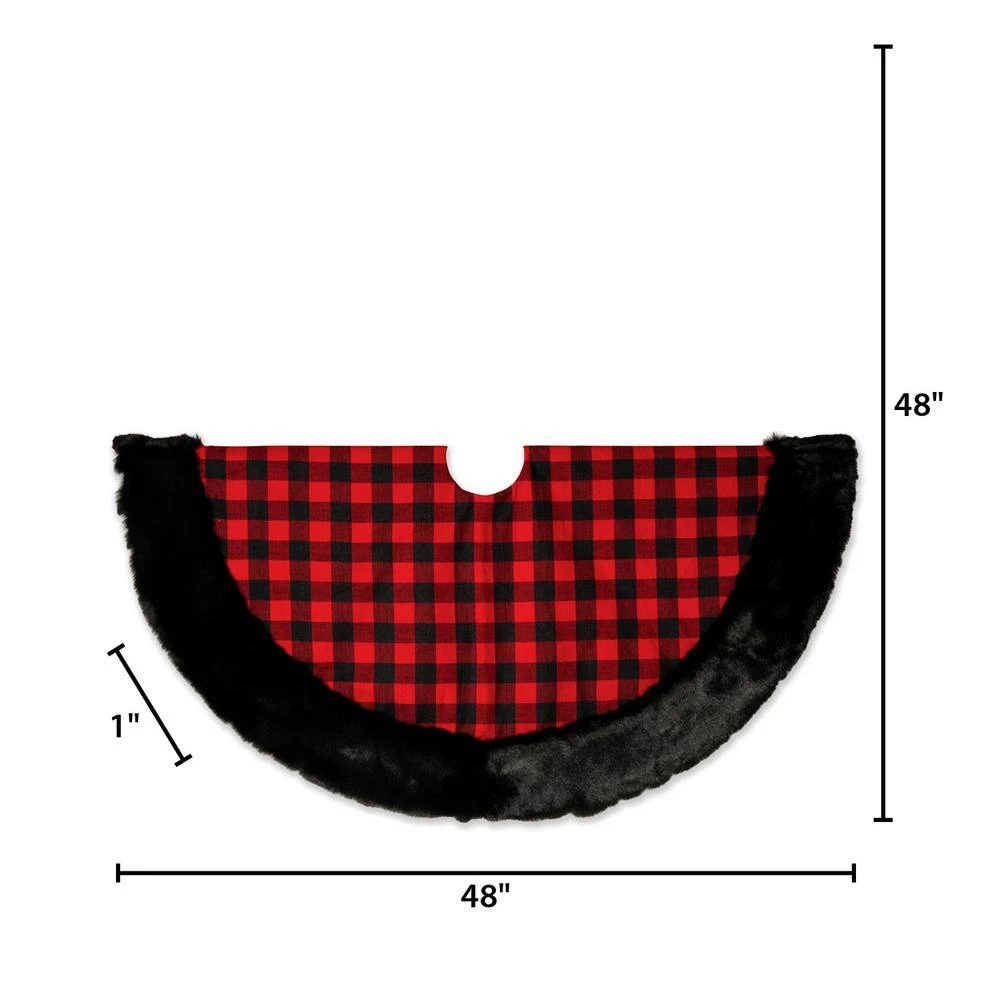 48 In. Christmas Faux Fur Trimmed Buffalo Plaid Tree Skirt 2 48 In. Christmas Faux Fur Trimmed Buffalo Plaid Tree Skirt - Image 2