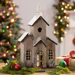 16 In. H B/O Lighted Wood House With Pine And Berry Accent 5 16 In. H B/O Lighted Wood House With Pine And Berry Accent -Northlight Shop gerson international christmas villages 2429600ec 31 1000