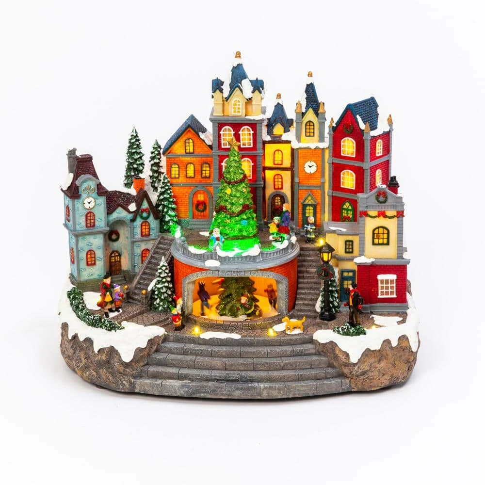 16.73 In. H Fiber Optic Musical Holiday Village With Moving Tree 1 16.73 In. H Fiber Optic Musical Holiday Village With Moving Tree
