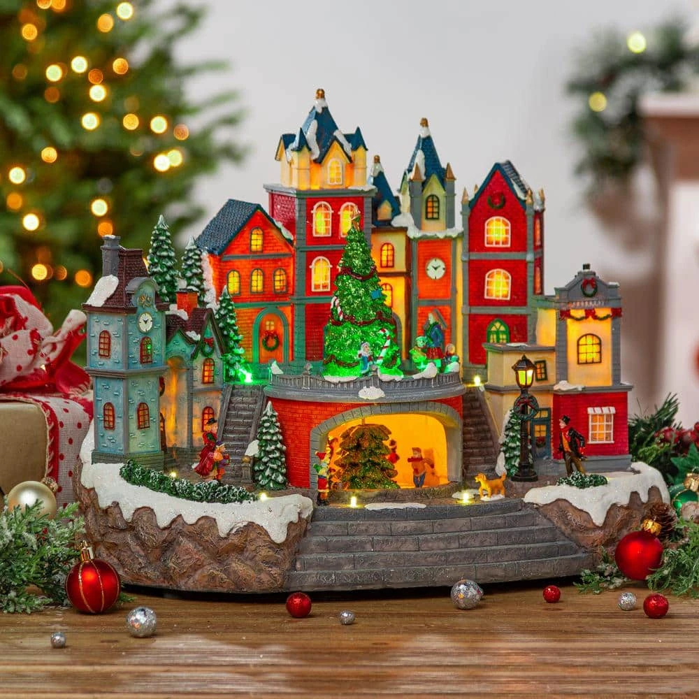 16.73 In. H Fiber Optic Musical Holiday Village With Moving Tree 2 16.73 In. H Fiber Optic Musical Holiday Village With Moving Tree - Image 2