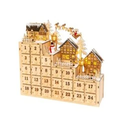 13,98 In. H B/O Lighted Christmas Wood Village Scene Advent Calendar