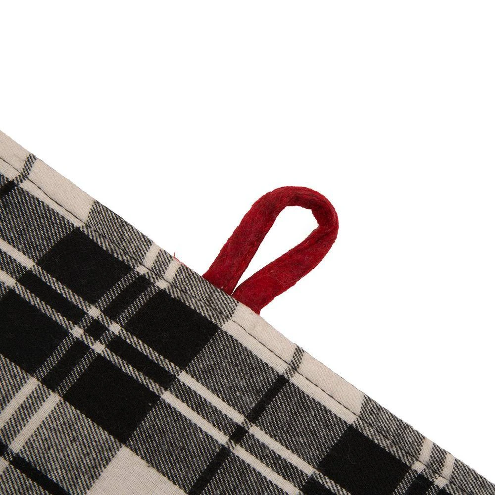 48 In. D Black And White Plaid Fabric Christmas Tree Skirt With Red Trim 4 48 In. D Black And White Plaid Fabric Christmas Tree Skirt With Red Trim - Image 4