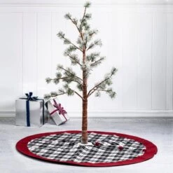 48 In. D Black And White Plaid Fabric Christmas Tree Skirt With Red Trim 11 48 In. D Black And White Plaid Fabric Christmas Tree Skirt With Red Trim -Northlight Shop glitzhome christmas tree skirts 1103203332 31 1000