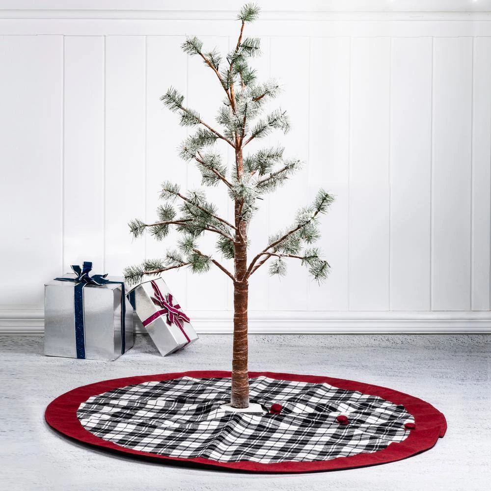 48 In. D Black And White Plaid Fabric Christmas Tree Skirt With Red Trim 6 48 In. D Black And White Plaid Fabric Christmas Tree Skirt With Red Trim - Image 6