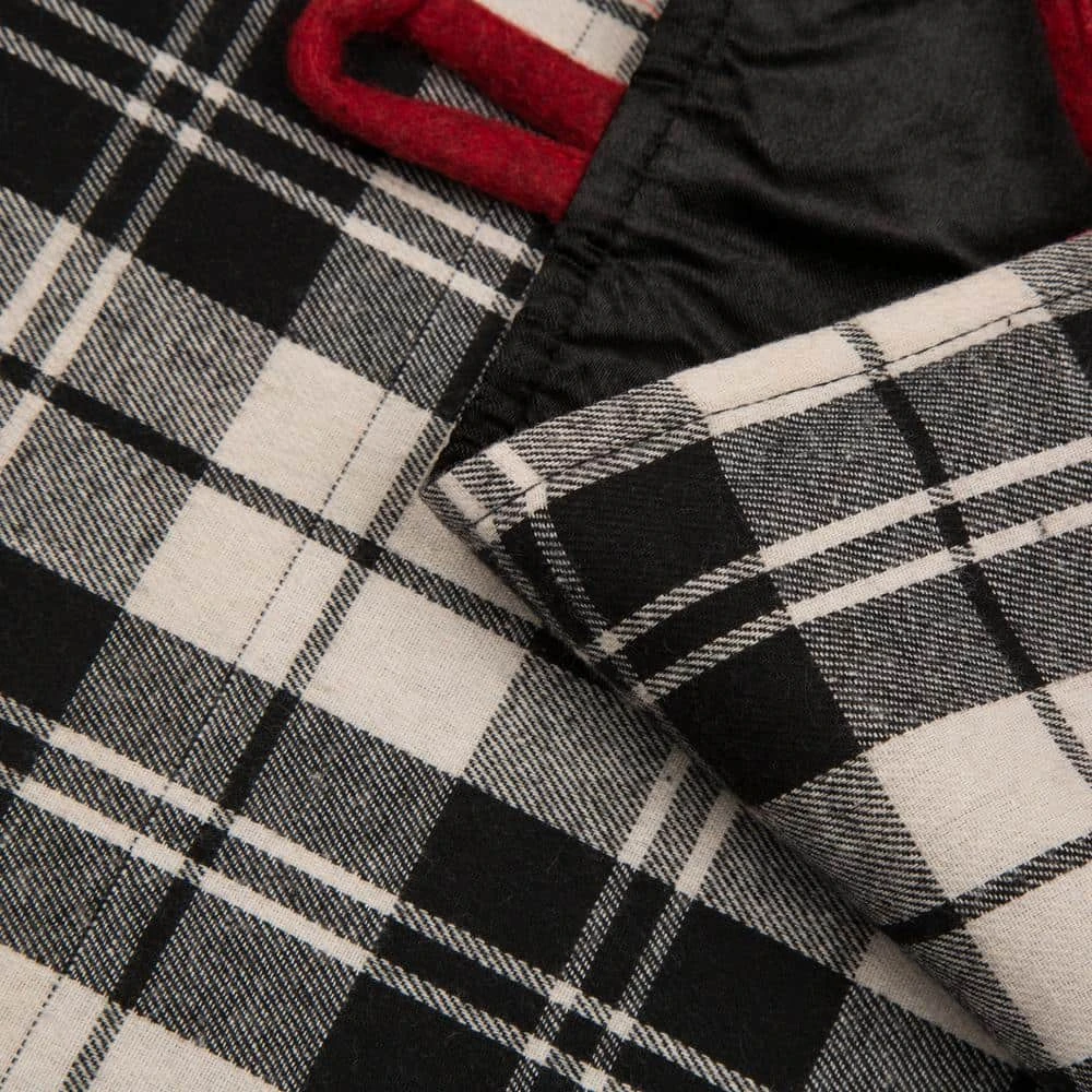 48 In. D Black And White Plaid Fabric Christmas Tree Skirt With Red Trim 5 48 In. D Black And White Plaid Fabric Christmas Tree Skirt With Red Trim - Image 5