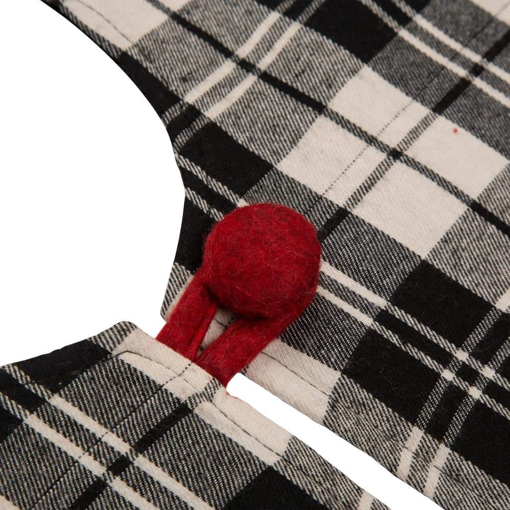 48 In. D Black And White Plaid Fabric Christmas Tree Skirt With Red Trim 3 48 In. D Black And White Plaid Fabric Christmas Tree Skirt With Red Trim - Image 3