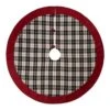 48 In. D Black And White Plaid Fabric Christmas Tree Skirt With Red Trim