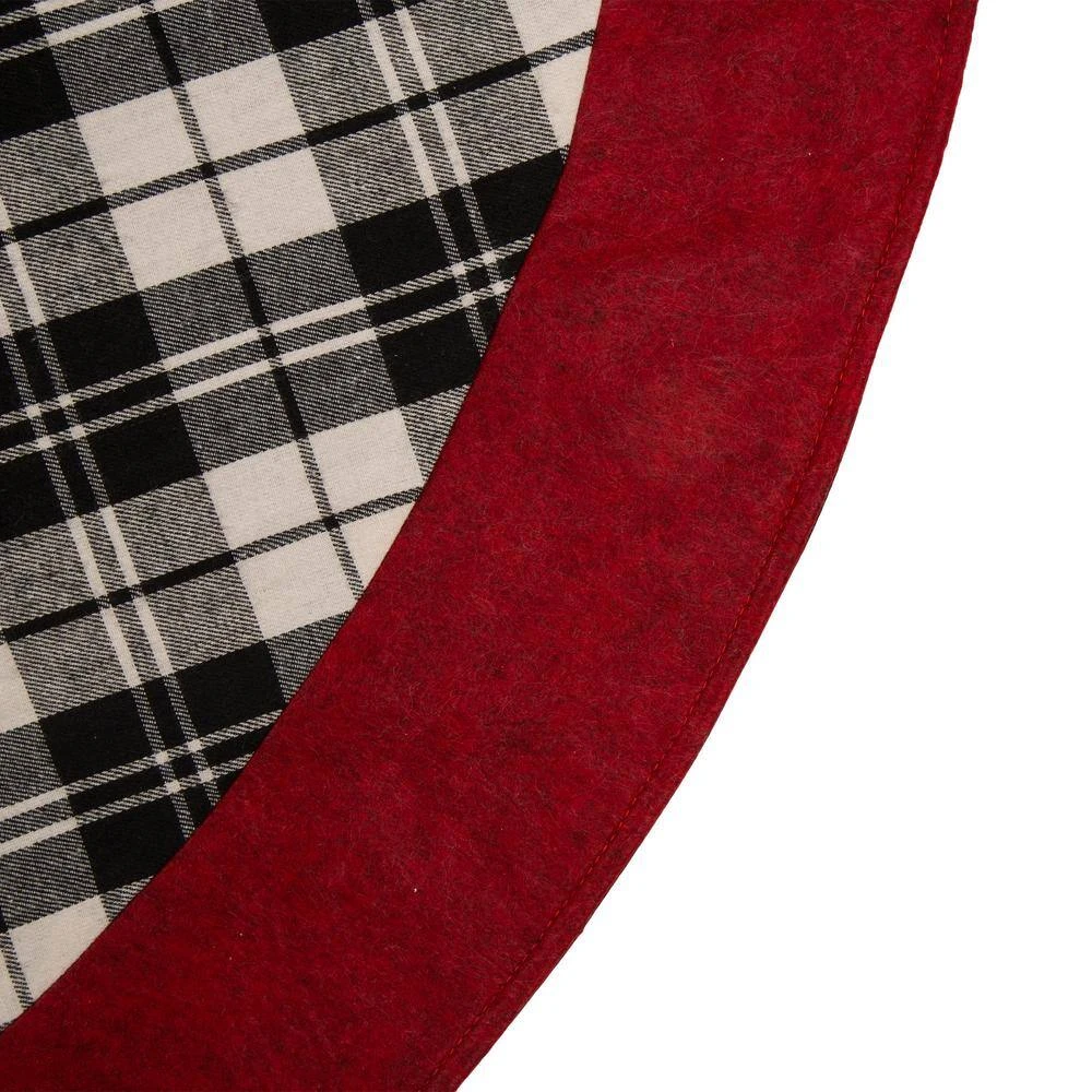 48 In. D Black And White Plaid Fabric Christmas Tree Skirt With Red Trim 2 48 In. D Black And White Plaid Fabric Christmas Tree Skirt With Red Trim - Image 2