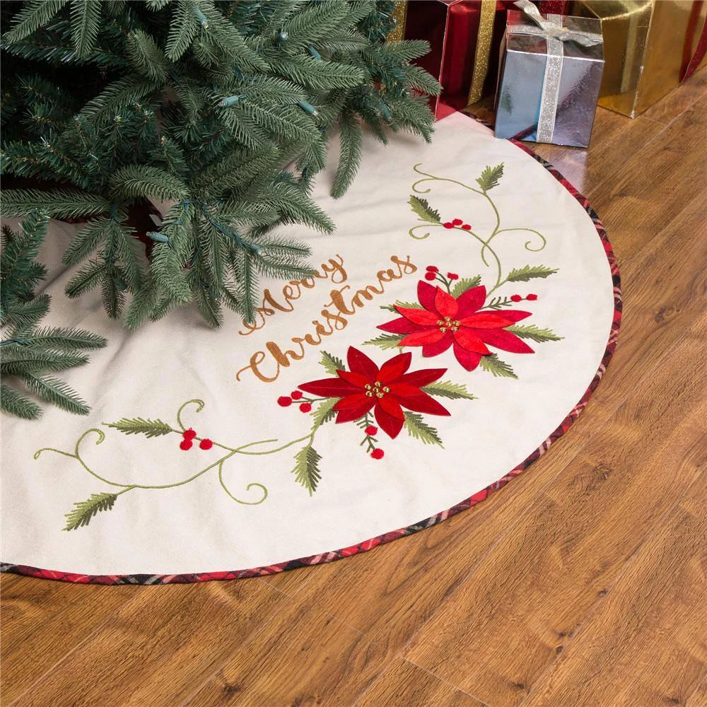 48 In. D Fabric Christmas Tree Skirt In Poinsettia 8 48 In. D Fabric Christmas Tree Skirt In Poinsettia - Image 8
