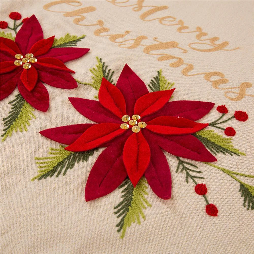 48 In. D Fabric Christmas Tree Skirt In Poinsettia 3 48 In. D Fabric Christmas Tree Skirt In Poinsettia - Image 3