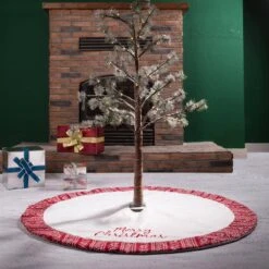 48 In. D White Fleece Christmas Tree Skirt - Merry Christmas -Northlight Shop glitzhome christmas tree skirts 1113203049 31 1000