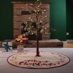 48 In. D LED Embroidered Linen Christmas Tree Skirt - Merry Christmas -Northlight Shop glitzhome christmas tree skirts 1113203060 31 1000