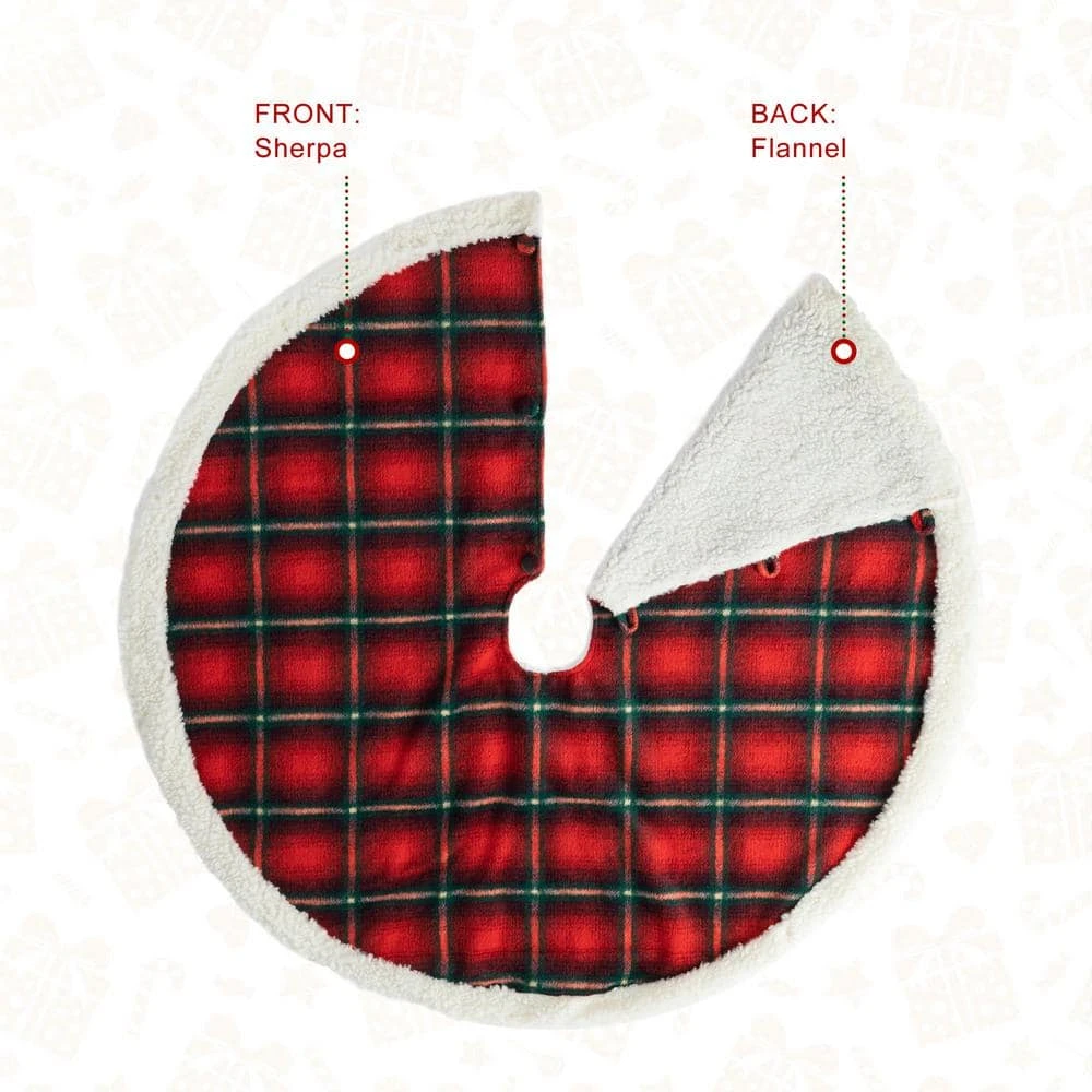 48 In. D Red And Black Plaid Reversible Sherpa/Flannel Christmas Tree Skirt 7 48 In. D Red And Black Plaid Reversible Sherpa/Flannel Christmas Tree Skirt - Image 7