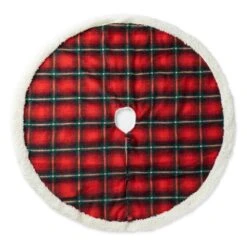 48 In. D Red And Black Plaid Reversible Sherpa/Flannel Christmas Tree Skirt