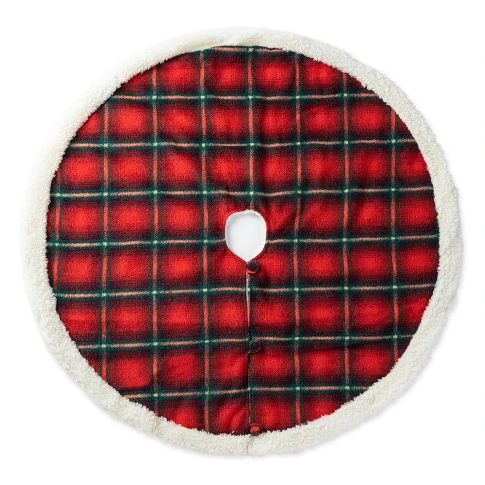 48 In. D Red And Black Plaid Reversible Sherpa/Flannel Christmas Tree Skirt 1 48 In. D Red And Black Plaid Reversible Sherpa/Flannel Christmas Tree Skirt