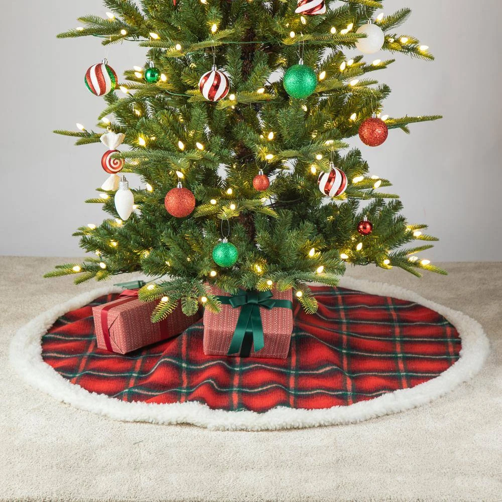 48 In. D Red And Black Plaid Reversible Sherpa/Flannel Christmas Tree Skirt 3 48 In. D Red And Black Plaid Reversible Sherpa/Flannel Christmas Tree Skirt - Image 3