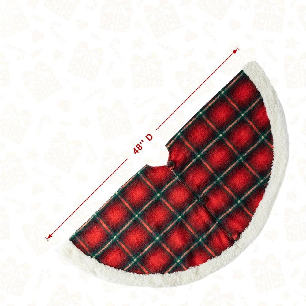 48 In. D Red And Black Plaid Reversible Sherpa/Flannel Christmas Tree Skirt 8 48 In. D Red And Black Plaid Reversible Sherpa/Flannel Christmas Tree Skirt - Image 8