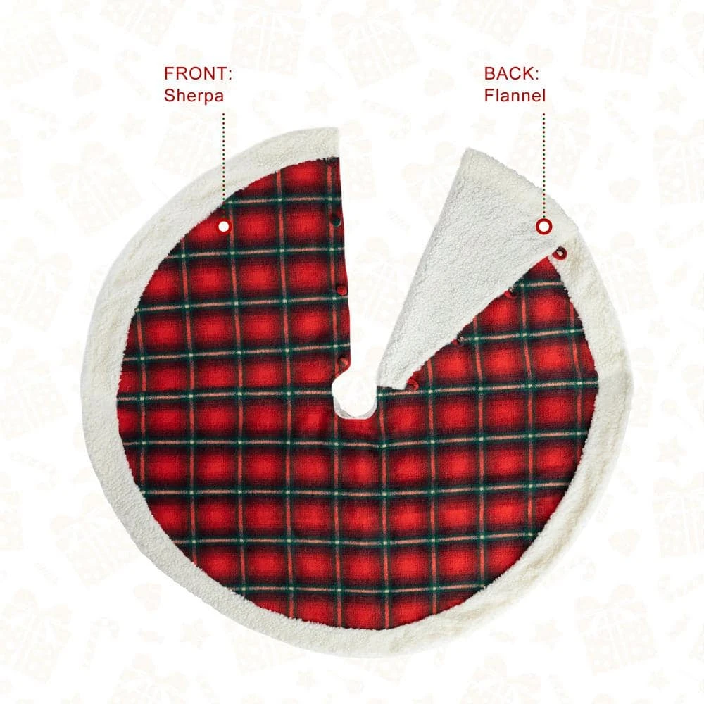 60 In. D Oversized Red And Black Plaid Reversible Sherpa/Flannel Christmas Tree Skirt 7 60 In. D Oversized Red And Black Plaid Reversible Sherpa/Flannel Christmas Tree Skirt - Image 7