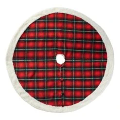 60 In. D Oversized Red And Black Plaid Reversible Sherpa/Flannel Christmas Tree Skirt