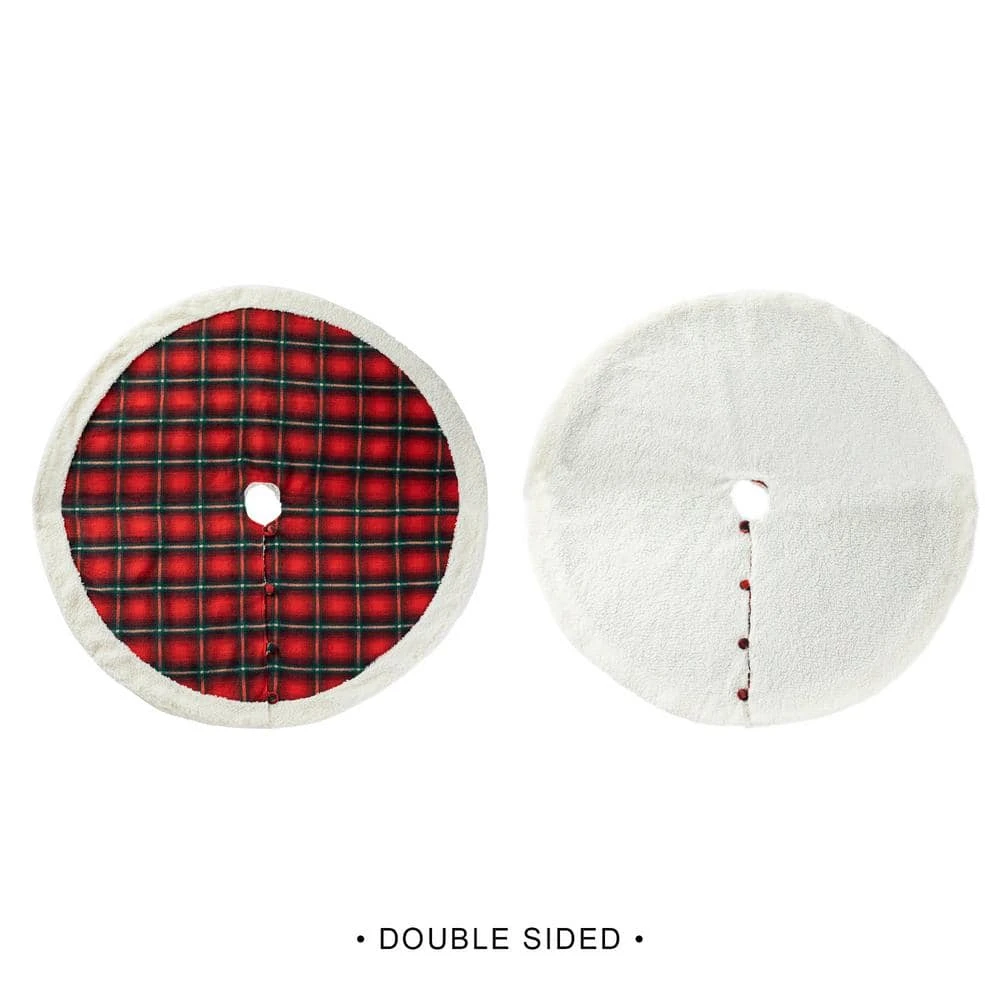 60 In. D Oversized Red And Black Plaid Reversible Sherpa/Flannel Christmas Tree Skirt 4 60 In. D Oversized Red And Black Plaid Reversible Sherpa/Flannel Christmas Tree Skirt - Image 4