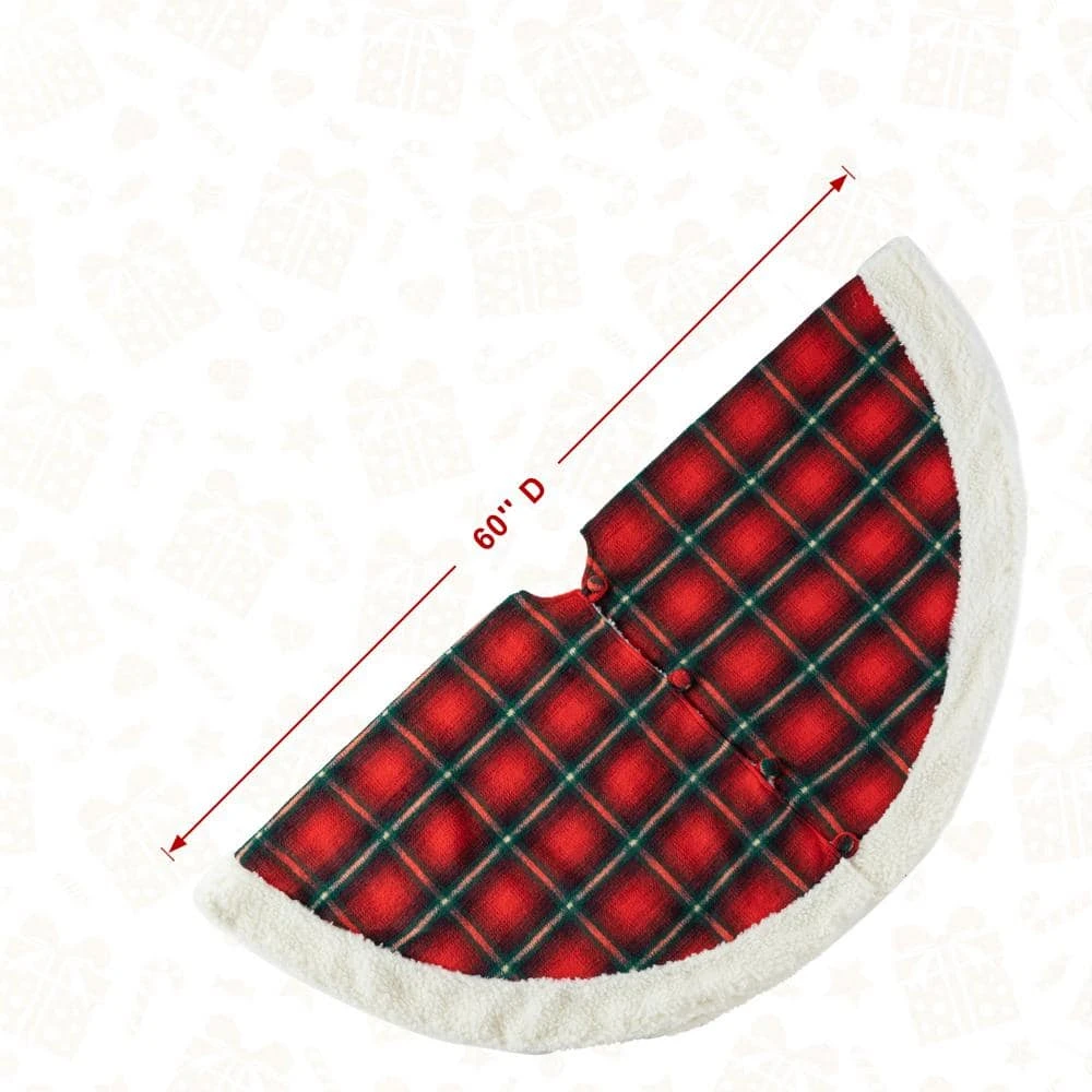 60 In. D Oversized Red And Black Plaid Reversible Sherpa/Flannel Christmas Tree Skirt 8 60 In. D Oversized Red And Black Plaid Reversible Sherpa/Flannel Christmas Tree Skirt - Image 8