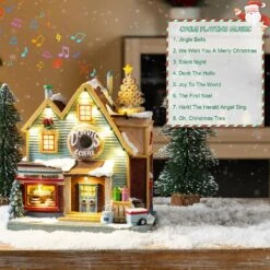 10.25 In. Lighted Donuts And Coffee Shop Resin Christmas Village With Movement And Music 15 10.25 In. Lighted Donuts And Coffee Shop Resin Christmas Village With Movement And Music -Northlight Shop glitzhome christmas villages 2040200002 1f 1000