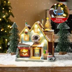 10.25 In. Lighted Donuts And Coffee Shop Resin Christmas Village With Movement And Music 19 10.25 In. Lighted Donuts And Coffee Shop Resin Christmas Village With Movement And Music -Northlight Shop glitzhome christmas villages 2040200002 31 1000