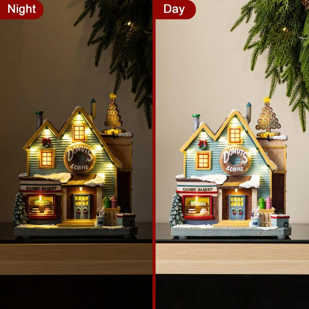 10.25 In. Lighted Donuts And Coffee Shop Resin Christmas Village With Movement And Music 2 10.25 In. Lighted Donuts And Coffee Shop Resin Christmas Village With Movement And Music - Image 2
