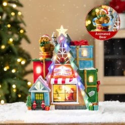 10.75 In. Lighted Toy Market Resin Christmas Village With Movement And Music -Northlight Shop glitzhome christmas villages 2040200004 31 1000