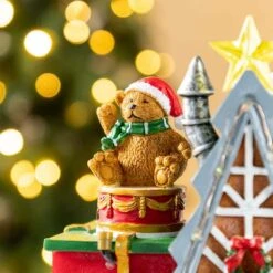 10.75 In. Lighted Toy Market Resin Christmas Village With Movement And Music -Northlight Shop glitzhome christmas villages 2040200004 44 1000