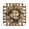 6.30 In. Wooden Window Frame With LED Pre-Lit Pinecone And Ornament Wreath