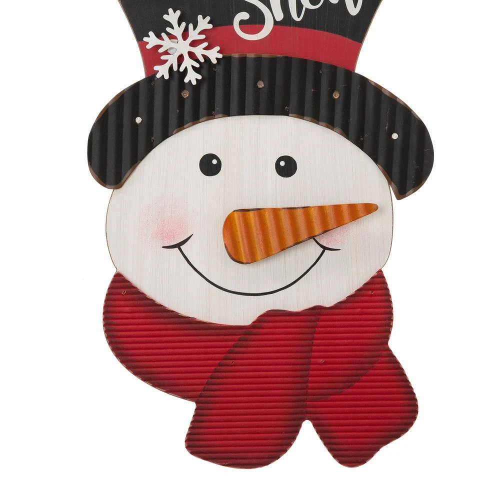 19 In. H Lighted 3D Wooden Metal Snowman Wall Decor 5 19 In. H Lighted 3D Wooden Metal Snowman Wall Decor - Image 5