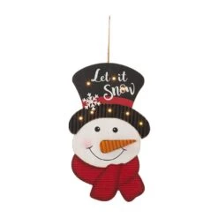 19 In. H Lighted 3D Wooden Metal Snowman Wall Decor