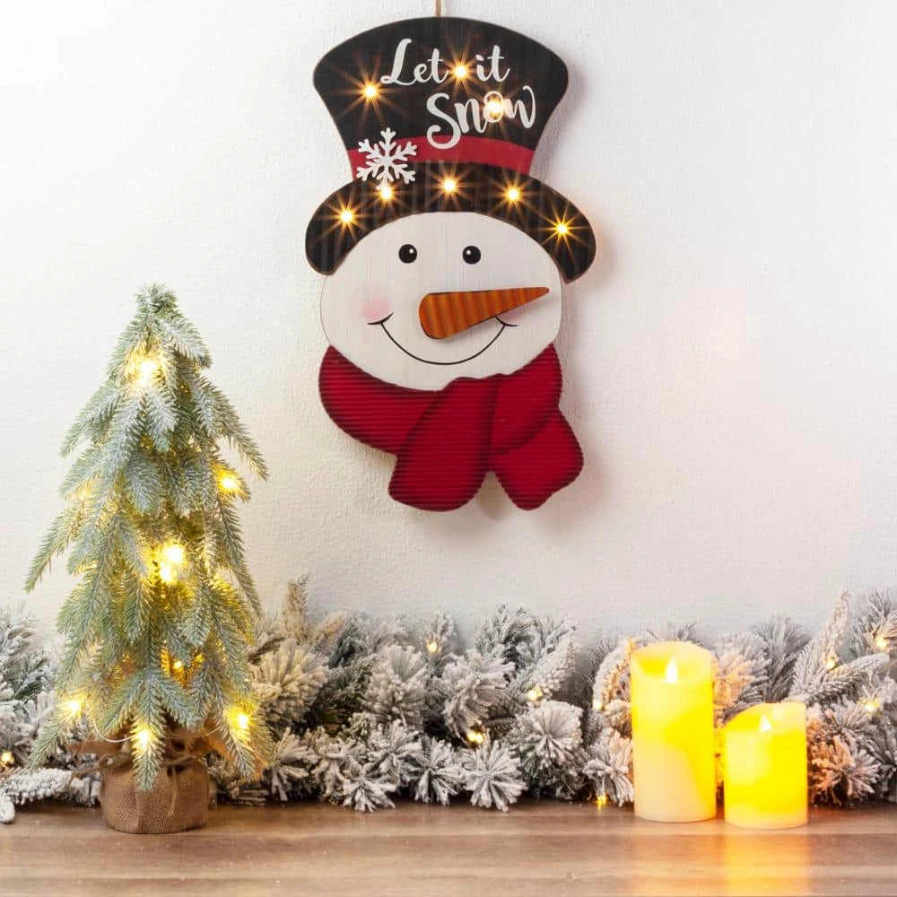 19 In. H Lighted 3D Wooden Metal Snowman Wall Decor 2 19 In. H Lighted 3D Wooden Metal Snowman Wall Decor - Image 2