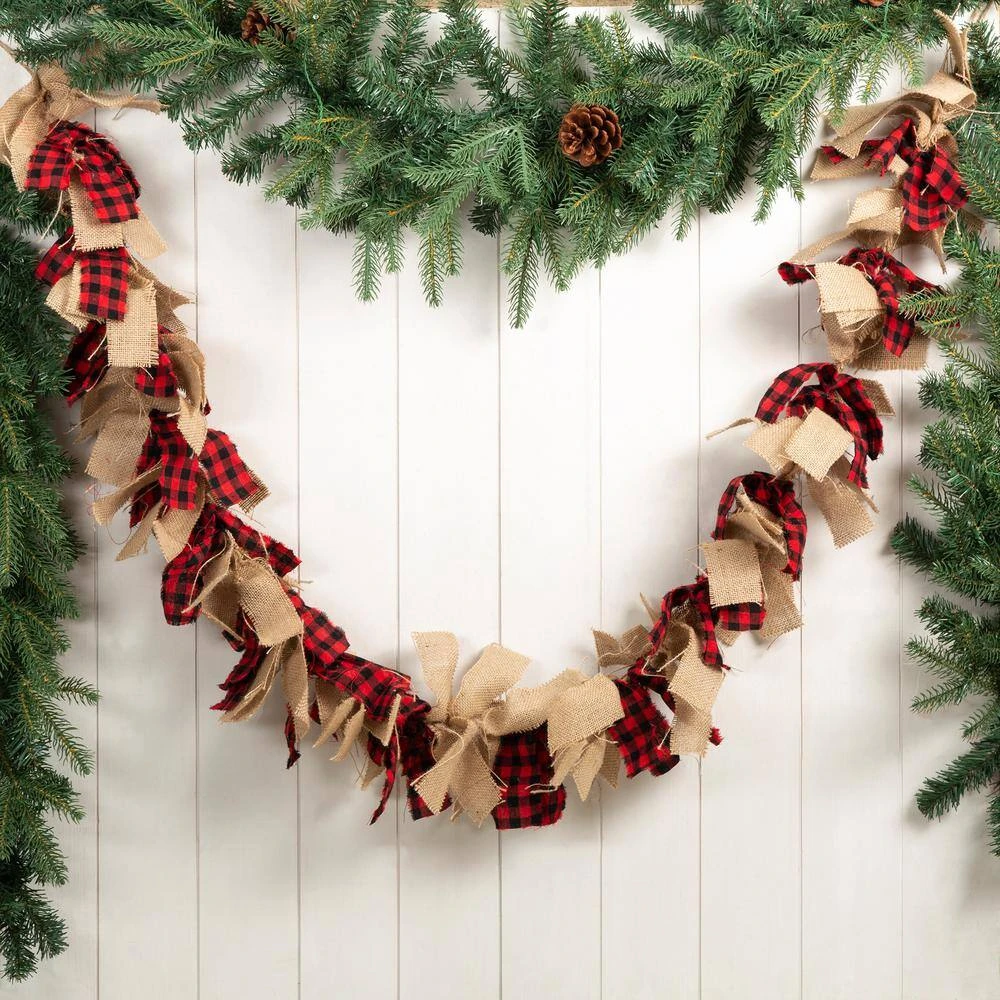 2-Pack 72 In. Red And Black Plaid Fabric/Linen Garland 3 2-Pack 72 In. Red And Black Plaid Fabric/Linen Garland - Image 3