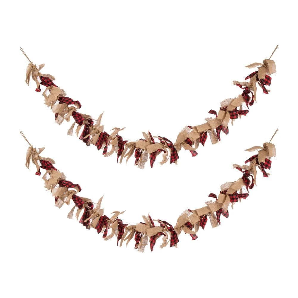 2-Pack 72 In. Red And Black Plaid Fabric/Linen Garland 1 2-Pack 72 In. Red And Black Plaid Fabric/Linen Garland