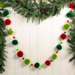 96 In. H Multi-Color Pompom Garland (2-Pack) 6 96 In. H Multi-Color Pompom Garland (2-Pack) -Northlight Shop glitzhome christmas wall decorations 2010300046 c3 1000