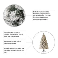 6 Ft. Pre-Lit Flocked Pencil Pine Artificial Christmas Tree With 300 LED Light Bulbs -Northlight Shop glitzhome pre lit christmas trees 2004900003 1f 1000