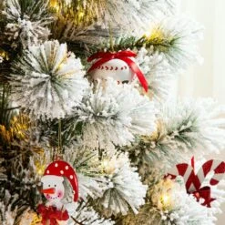 6 Ft. Pre-Lit Flocked Pencil Pine Artificial Christmas Tree With 300 LED Light Bulbs -Northlight Shop glitzhome pre lit christmas trees 2004900003 76 1000