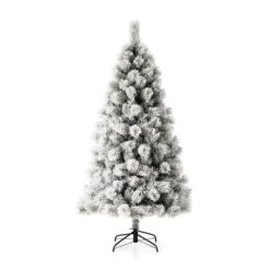 6 Ft. Pre-Lit Flocked Pencil Pine Artificial Christmas Tree With 300 LED Light Bulbs -Northlight Shop glitzhome pre lit christmas trees 2004900003 c3 1000