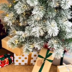 6 Ft. Pre-Lit Flocked Pencil Pine Artificial Christmas Tree With 300 LED Light Bulbs -Northlight Shop glitzhome pre lit christmas trees 2004900003 fa 1000