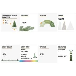 11 Ft. Pre-Lit Flocked Slim Fir Artificial Christmas Tree With 950 Warm White Lights -Northlight Shop glitzhome pre lit christmas trees gh2004900002 44 1000