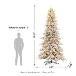 11 Ft. Pre-Lit Flocked Slim Fir Artificial Christmas Tree With 950 Warm White Lights -Northlight Shop glitzhome pre lit christmas trees gh2004900002 4f 1000