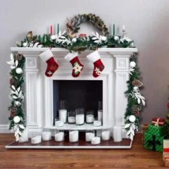 9 Ft. Pre-Lit Artificial Christmas Tree Decoration Garland Rattan With 50 LED Lights Timer -Northlight Shop gymax outdoor christmas trees gym05971 31 1000